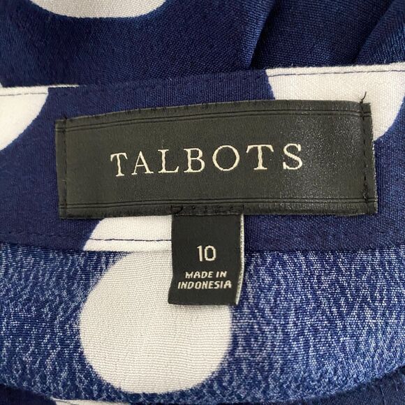 Talbots Women’s Midi Skirt A-line Flare Navy Blue Polka Dot Size 10 Faux Button - Picture 3 of 12